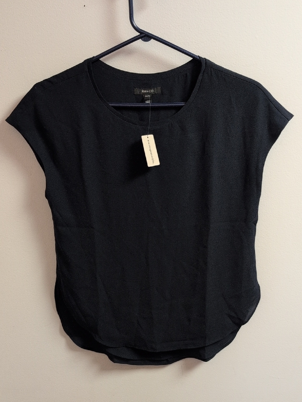RW&CO Women's Navy Blue Scoop Neck Multi Length Blouse NWT Size XXS - Picture 1 of 7